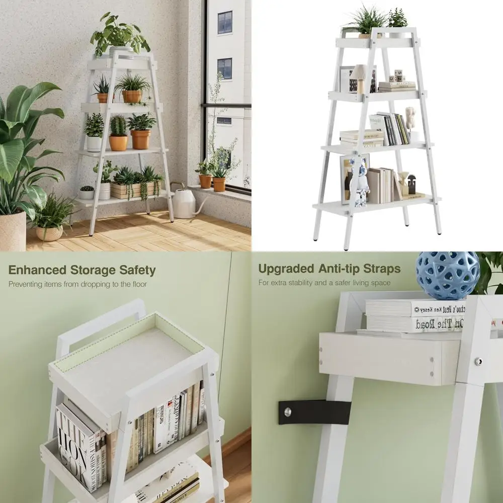 

4-Tier Wooden Bookshelf with Metal Frame, Freestanding Display Shelves for Living Room, Bedroom, or Home Office - White