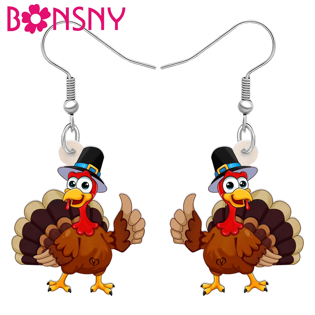 BONSNY Acrylic Thanksgiving Turkey Drop Earrings Cartoon Animals Chicken Jewelry Thankful Gifts for Women Autumn Party Charm