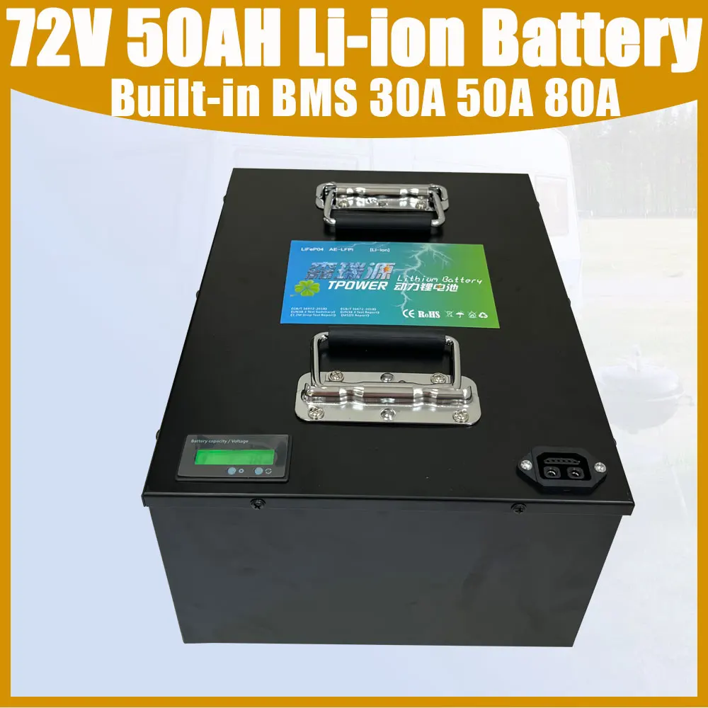 72V 50AH Li Ion 3000W 5000W Built-in BMS 30A 50A 80A Lithium Polymer Battery For RV Tricycle Power Bank Forklift Crane Truck