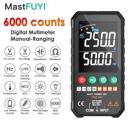 MASTFUYI Professional High Precise 6000 counts 1000V AC DC Digital Multimeter Ohm Hz NCV Live ℃ μF Duty Multimetro Voltage Meter