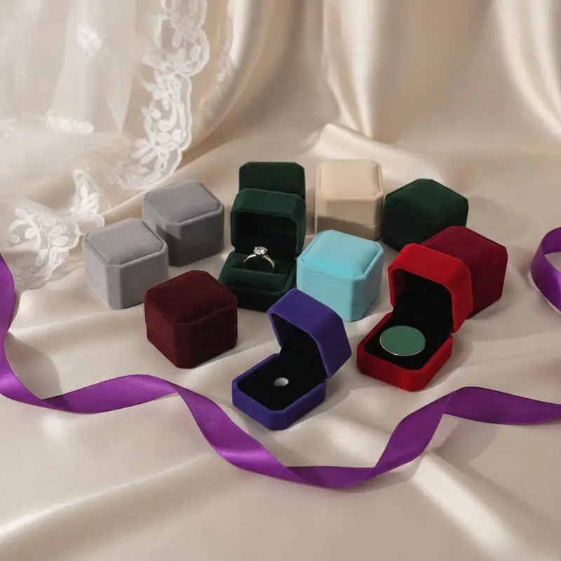 Jewelry Ring Display Case Earring Storage Organizer Portable Square Lid Open Jewelry Earrings Packaging Gift Box