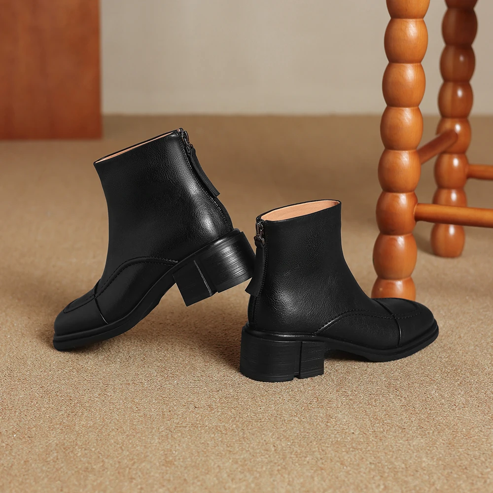 Aucegi النمط الكلاسيكي جلد طبيعي شتاء دافئ الثلوج حذاء من الجلد النساء ساحة تو سميكة عالية الكعب عودة سستة ركاب الأحذية #2