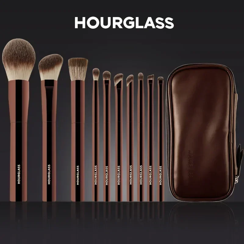 10pcs Hourglass Makeup Brush Set Easy To Wear Powder Sculpting Brush Diagonal Eye Shadow Concealer Nose Eye Brush Female Makeup