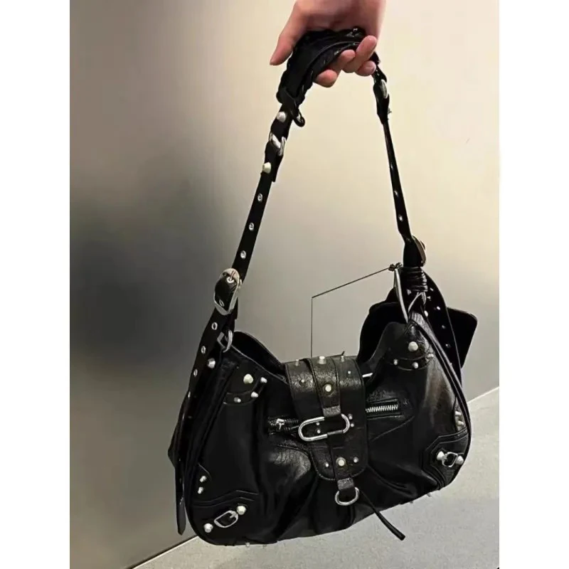 

SHELKSBAG Мотоциклетная винтажная кожаная сумка через плечо для девушек, большая вместительная сумка-мессенджер, новые женские сумки в стиле гранж Y2K