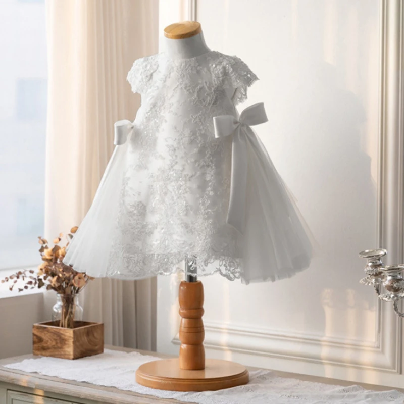 Girls Birthday Dresses White Elegant Wedding Gown 2 To 13 Years Children's Performance Dress Lace Pouf Princess Party Costumes