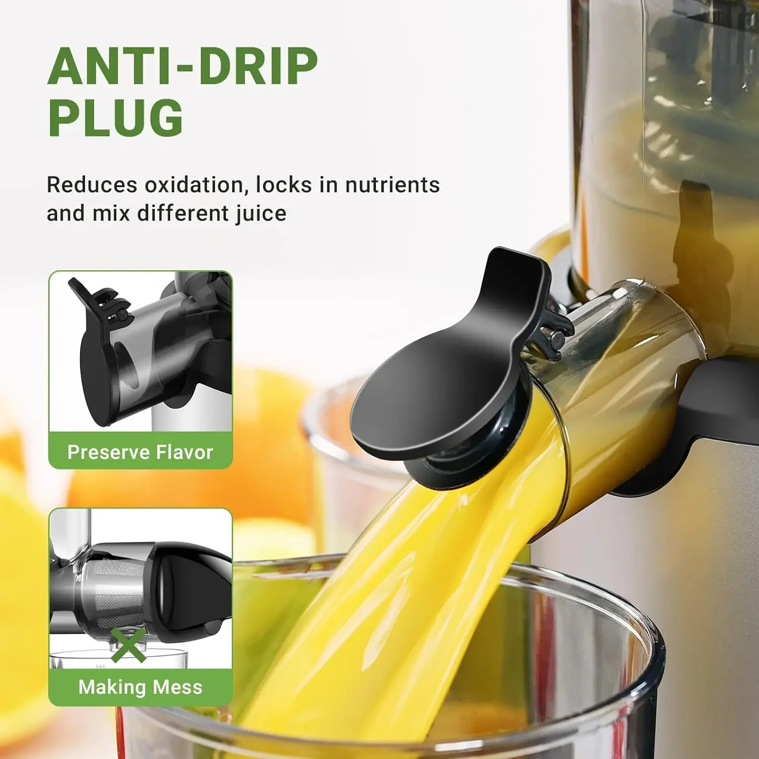 Totalmente máquinas de Juicer de frutas Grande calha de alimentação Espremedor de mastigação lenta Espremedores a frio poderosos com atualização Auger D, 80mm