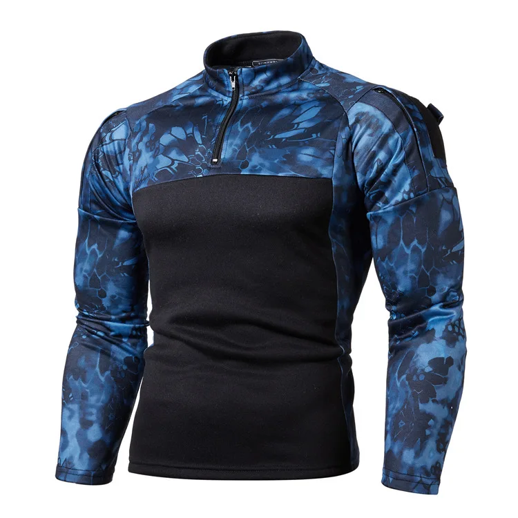 Spring Autumn New Fashion Men's Stand Collar Half Zipper Long Sleeve Camouflage Spliced Pullover Sweatshirts Male Clothes Tops