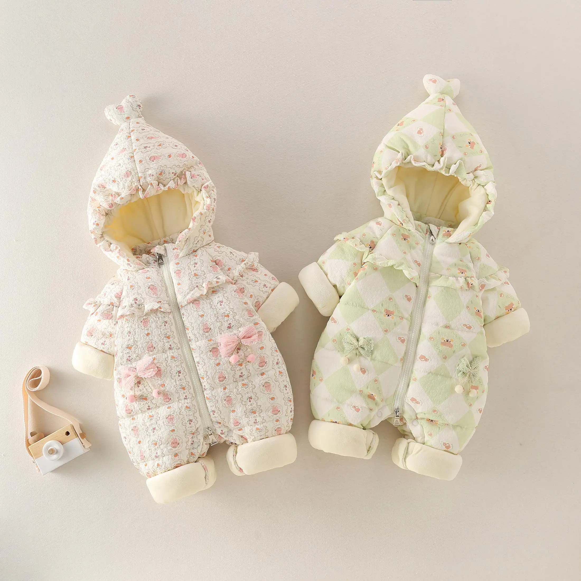 

Girls Winter Fleece Onesie with Hat Cute Outfit Baby Girl Romper Suit Warm Clothing for Infants