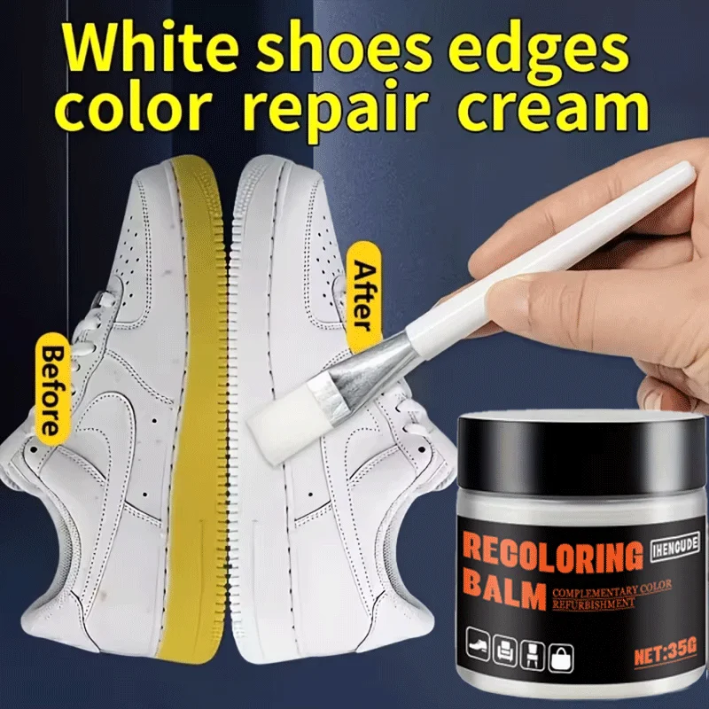 Leather Shoe White Recolor Paste 35g Sneaker Edge Touch-Up Balm with Applicator Brush - Oxidation Stain Scratch Refinishing
