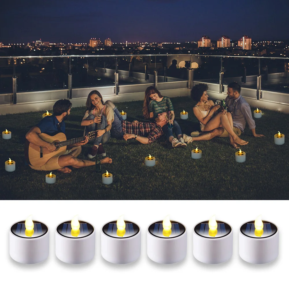 Luz de té Solar Led sin llama, luces de té solares impermeables para exteriores, velas recargables, fiesta, jardín, decoración del hogar