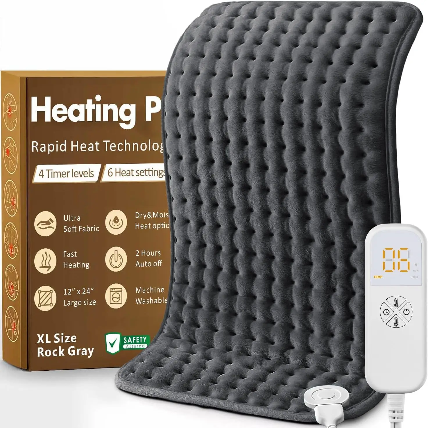 

Heating Pad for Back Pain Relief, 6 Heat Settings, Auto-Off, Moist/Dry, Gift for Women Men