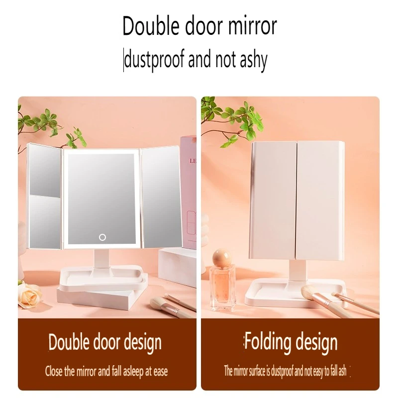 Fancii Makeup Mirror with Natural Led Lights, Lighted Trifold Vanity Mirror with 2X & 3X Magnifications - 40 Dimmable Lights