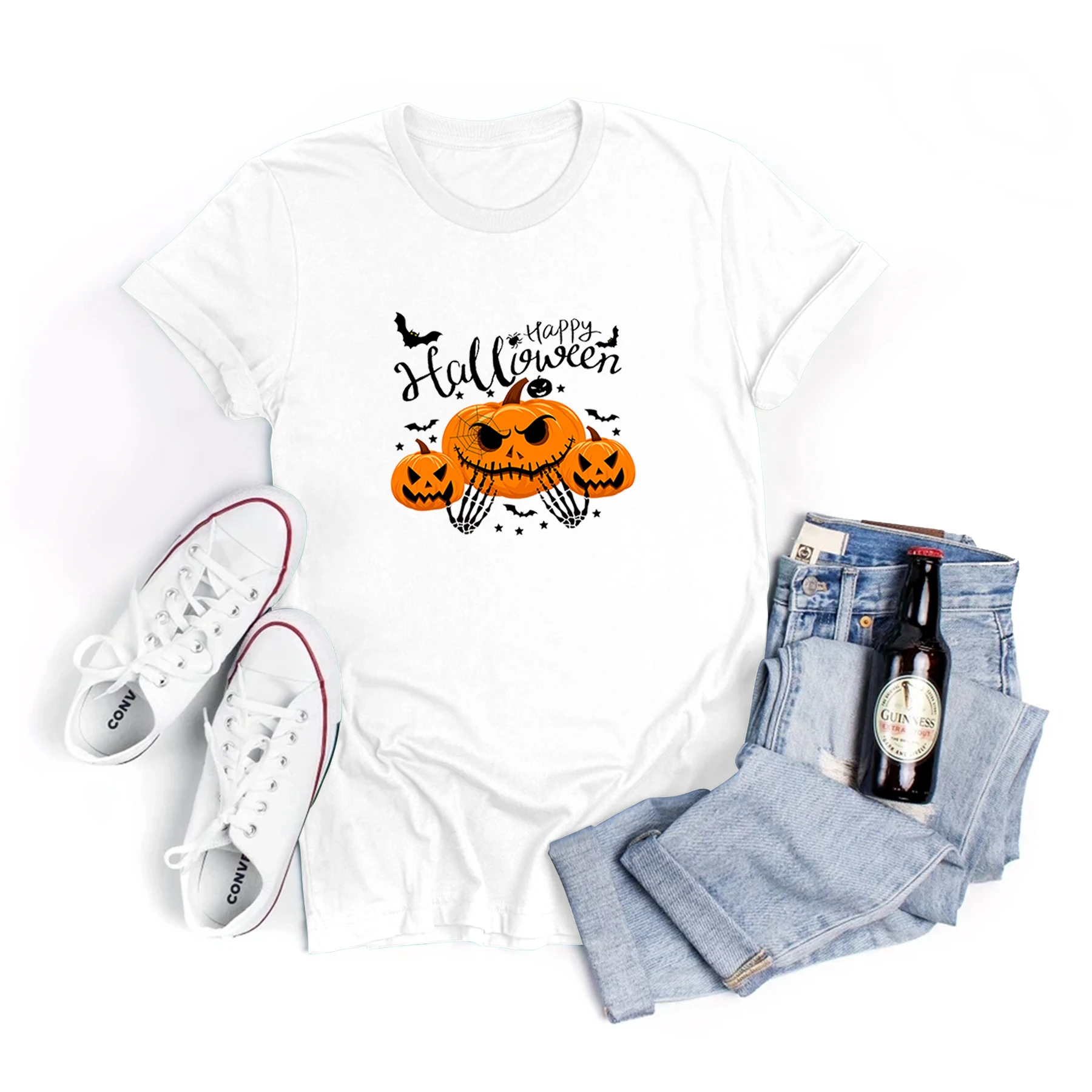 Zawaland T-shirts Tops for Women Clothing Halloween Pumpkin Cartoon Costumes Summer O-neck Tee Tops Short Sleeve Female T-shirts