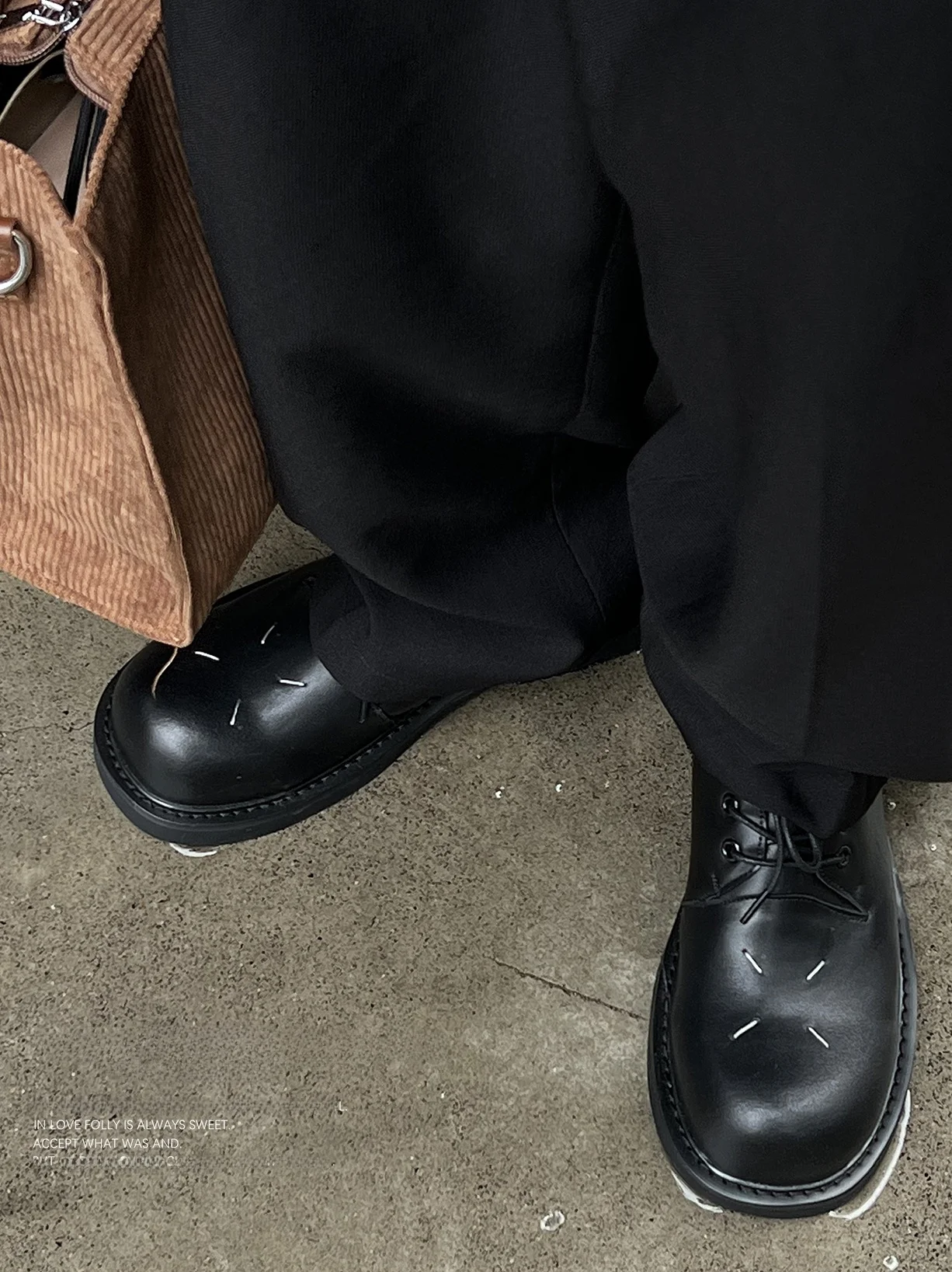 Korean Bridge Diary Original Large Head Men Women  Shoes Couple Design Casual Leather Shoes round Toe Stitching Detail