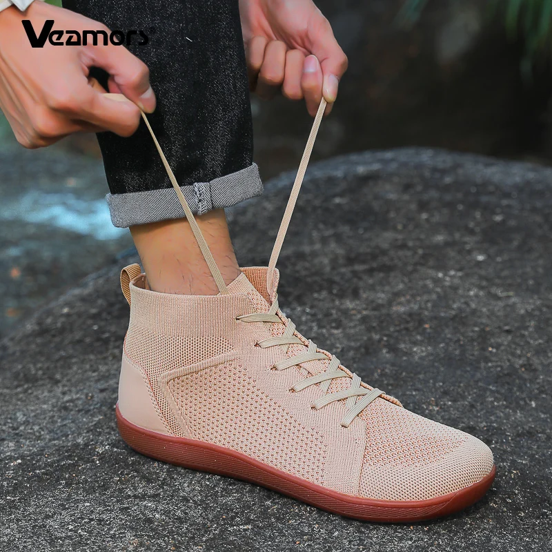 Men Knitted High Top Walking Shoes Breathable Comfortable Casual Sneakers Light Running Sports Shoes Non-slip Elastic Soft Sole