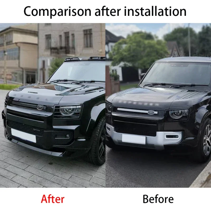 For Land Rover Defender 90/110 2020 -2023 Front Bumper Splitter Lip Air Vents Wind Knife  Spoiler Protector Cover ABS Black