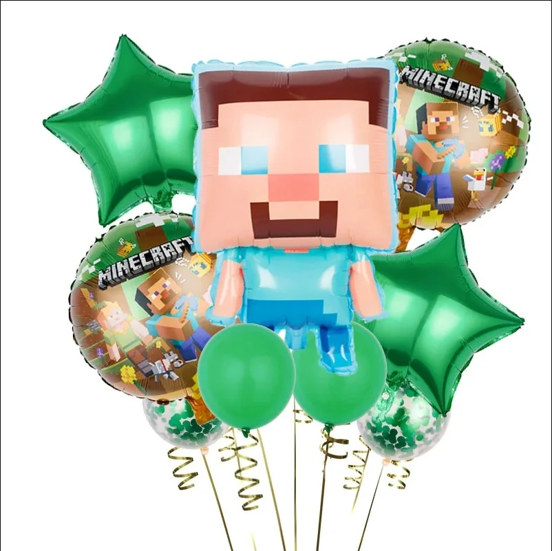 9Pcs Minecraft Decoration Balloon Family Birthday Party Decoration Aluminum Film Ball Christmas Balloon Decoration Campus Party Party Party Decoration Balloon