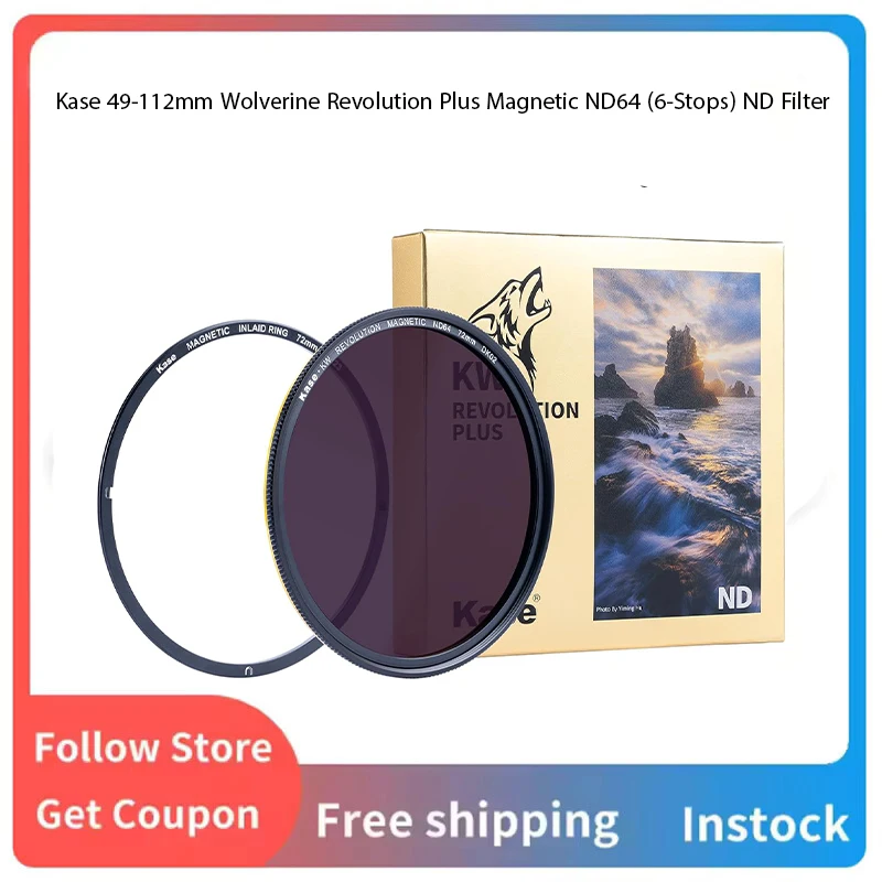 

Kase 49-112mm Wolverine Revolution Plus Magnetic ND64 (6-Stops) ND Filter with Inlaid Adapter Ring,