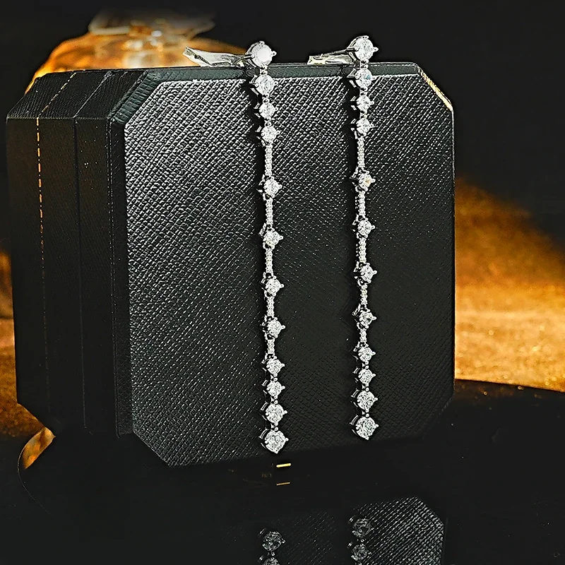 Light Luxury Tassel Lingdong 925 Silver Long Earrings Set with High Carbon Diamond Versatile Retro Style