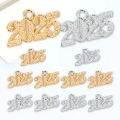 

12pcs Year 2025 Number Pendant Necklace Bracelet Alloy Jewelry Making Crafts Accessories Silver Gold 19x33mm Lightweight