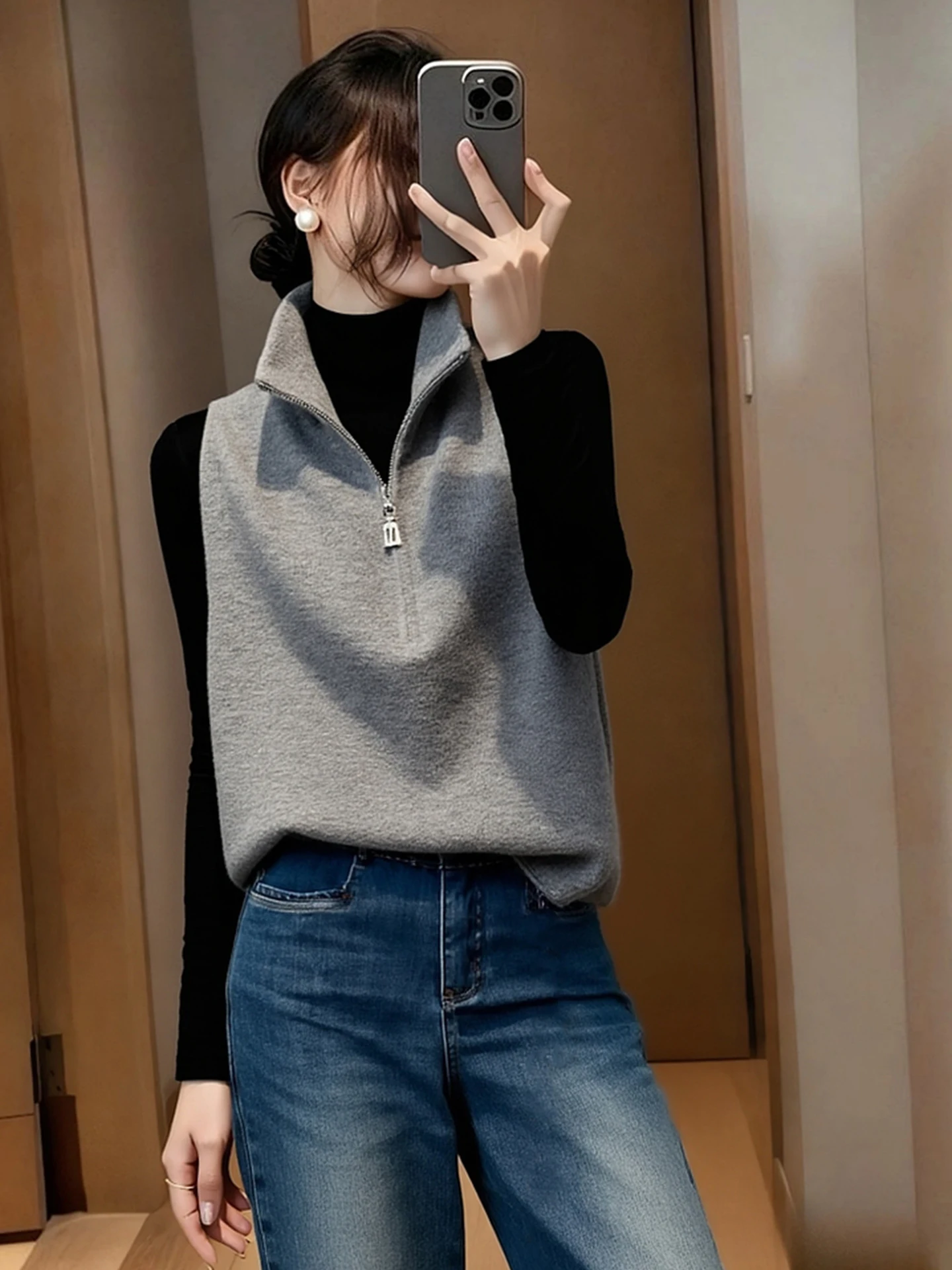 

Повседневный вязаный жилет на молнии с воротником-стойкой, универсальный осенне-зимний модный женский удобный свободный корейский топ