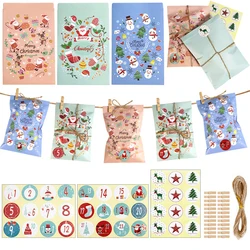 24Pcs Christmas Advent Calendar Bags Kit Envelope Shape Paper Gift Bags with 1 to 24 Countdown Number Stickers for Xmas Party