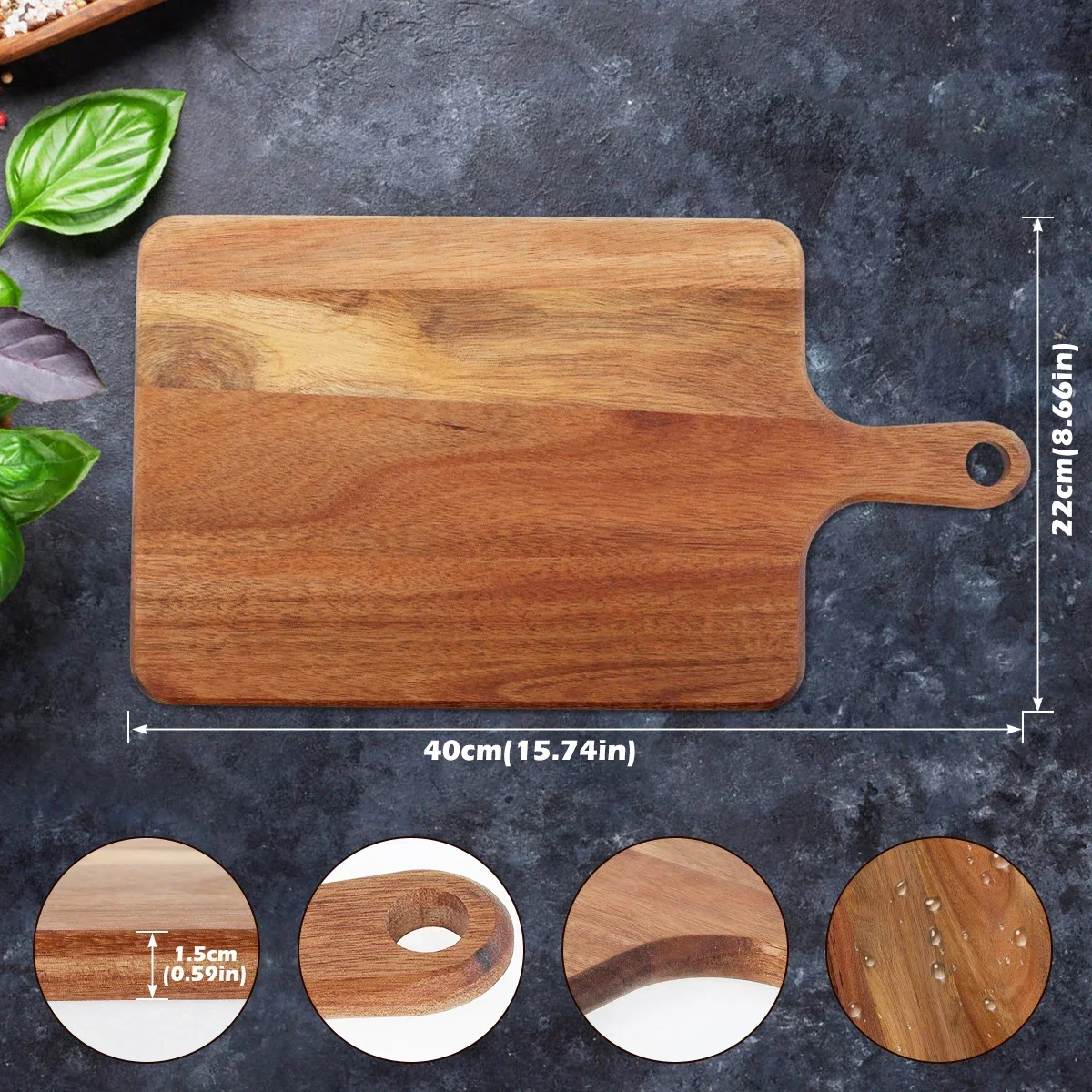 Wood Cutting Board Acacia Charcuterie Board with Handle Round Rectangular Portable Kitchen Dinner Plate Serving Tray