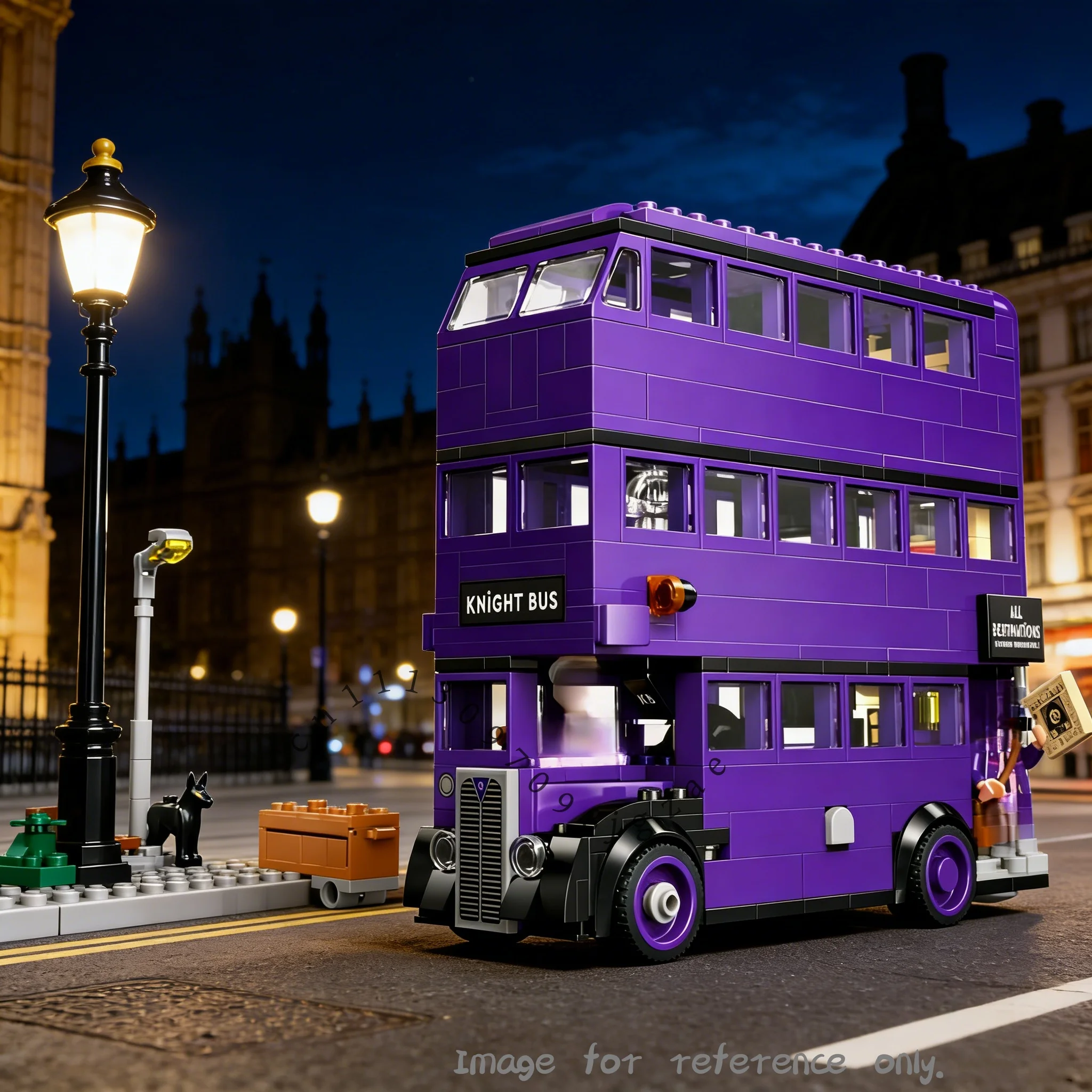 

403 pieces of purple three-layer bus model , a building block set suitable for Christmas gifts,