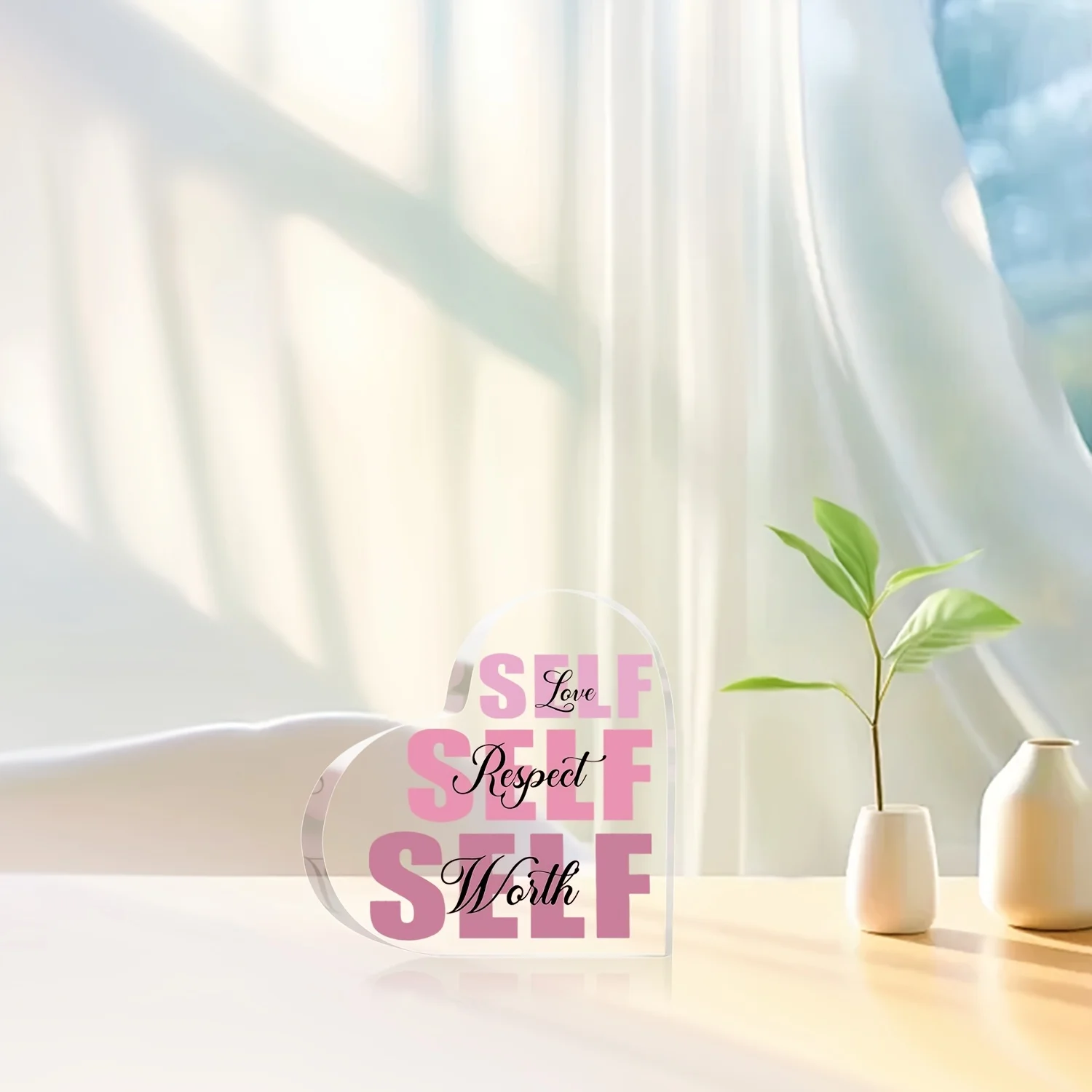 لوحة شعار أكريليك ذاتية الحب، لافتة ديكور لإكسسوارات مكتب المكتب الوردي، ديكور غرفة النوم الوردية للنساء،
