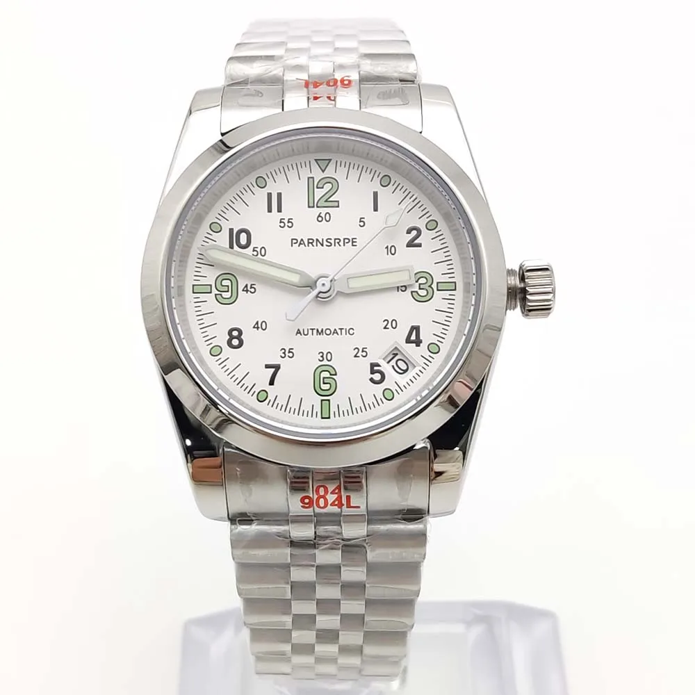 Мужские автоматические механические часы Panrper, 36 мм, водонепроницаемый корпус из нержавеющей стали, механизм NH35, прозрачная задняя крышка