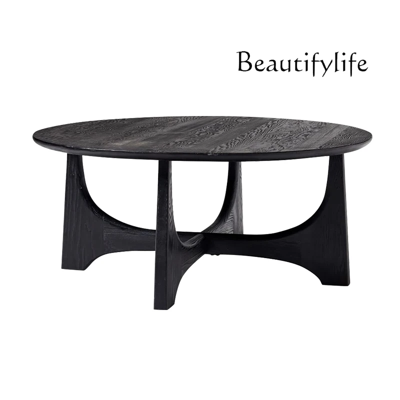 

Nordic Solid Wood round Coffee Table Japanese Oak Black Silent Style Tea Table Small Apartment Round Table