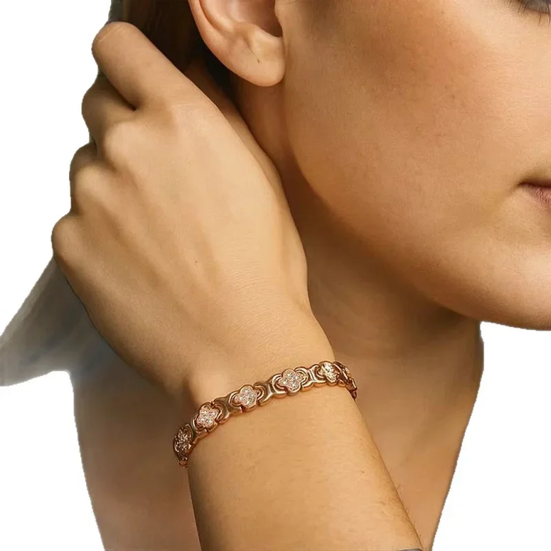 أربع أوراق البرسيم الأحمر النحاس حزام مشبك ارتفع الذهب اللون الرجال والنساء سوار المغناطيس المجوهرات #4