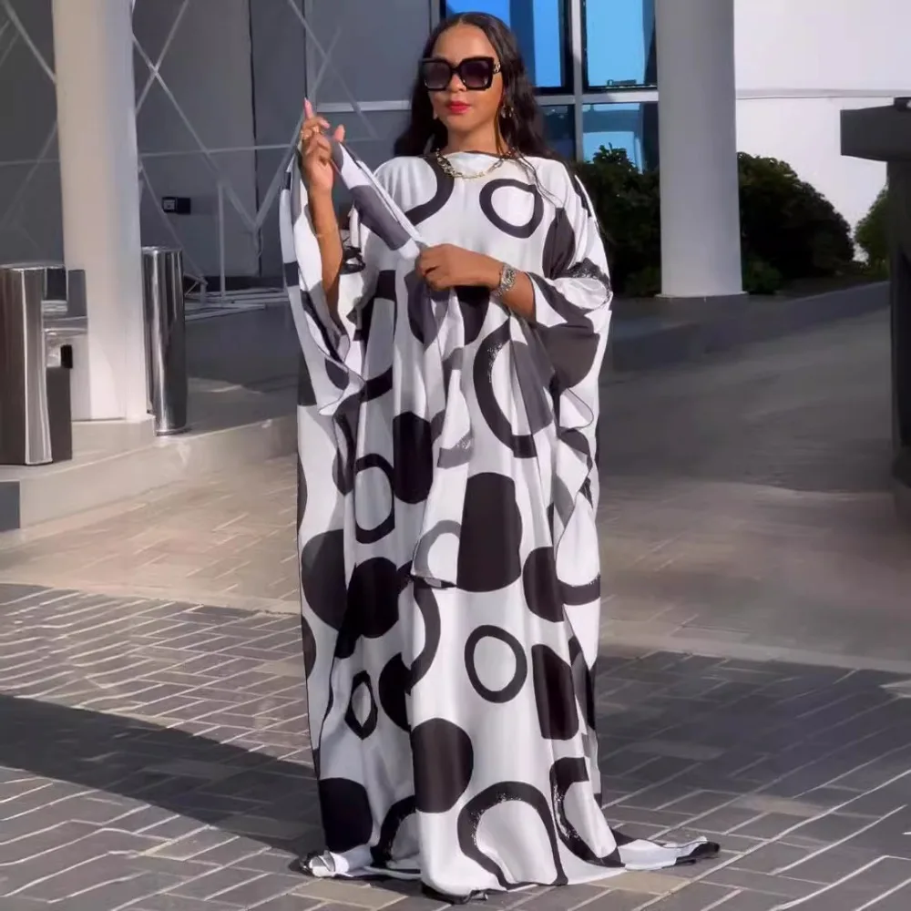 African Dresses for Women Muslim Kaftan Maxi Dress with Headscarf Dashiki Traditional Outfit Robe Ankara Chiffon Boubou Gown