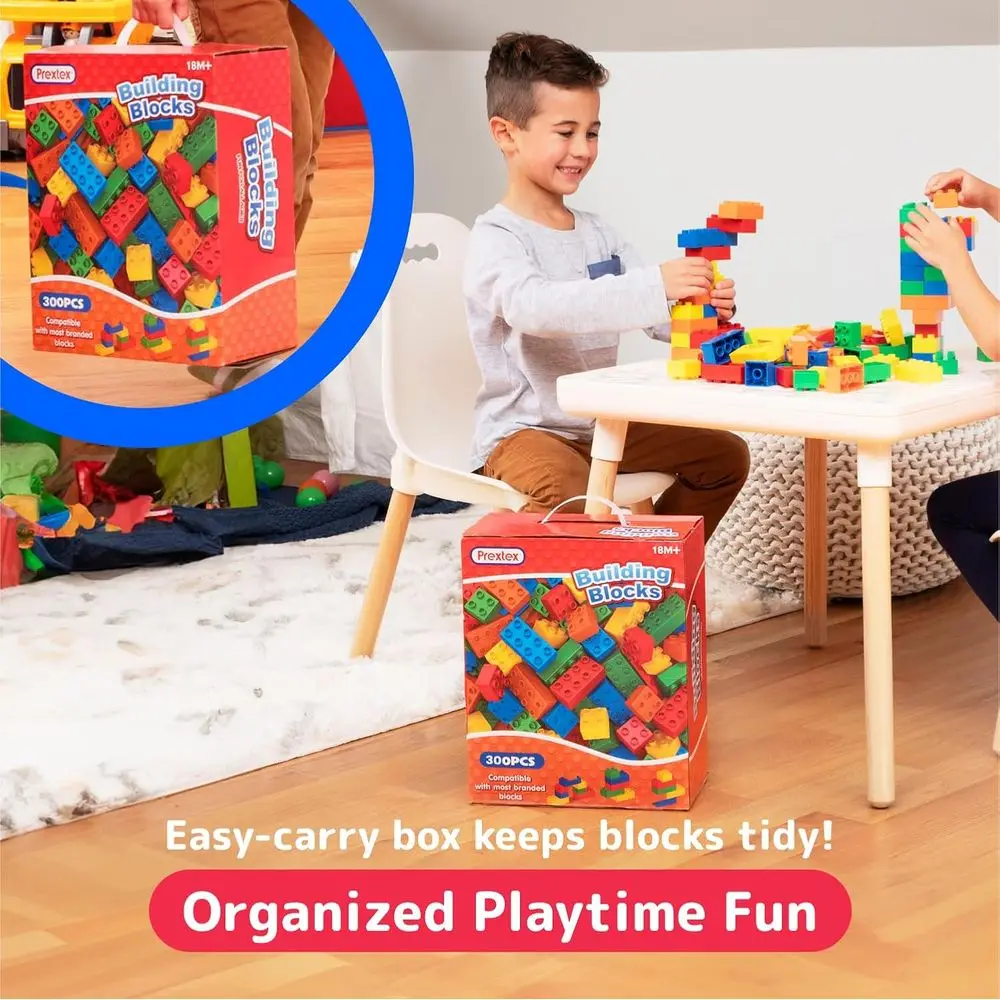 مجموعة مكعبات بناء للأطفال الصغار مكونة من 300 قطعة مع حقيبة حمل، 5 ألوان نابضة بالحياة، متوافقة مع العلامات التجارية الرائدة، مثالية للأعمار من 3 سنوات فما فوق