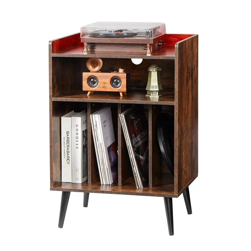 

LED Record Player Stand with 3 Tiers Vinyl Storage Cabinet Charging Station USB Ports for bedroom and Living Room Display Shelf