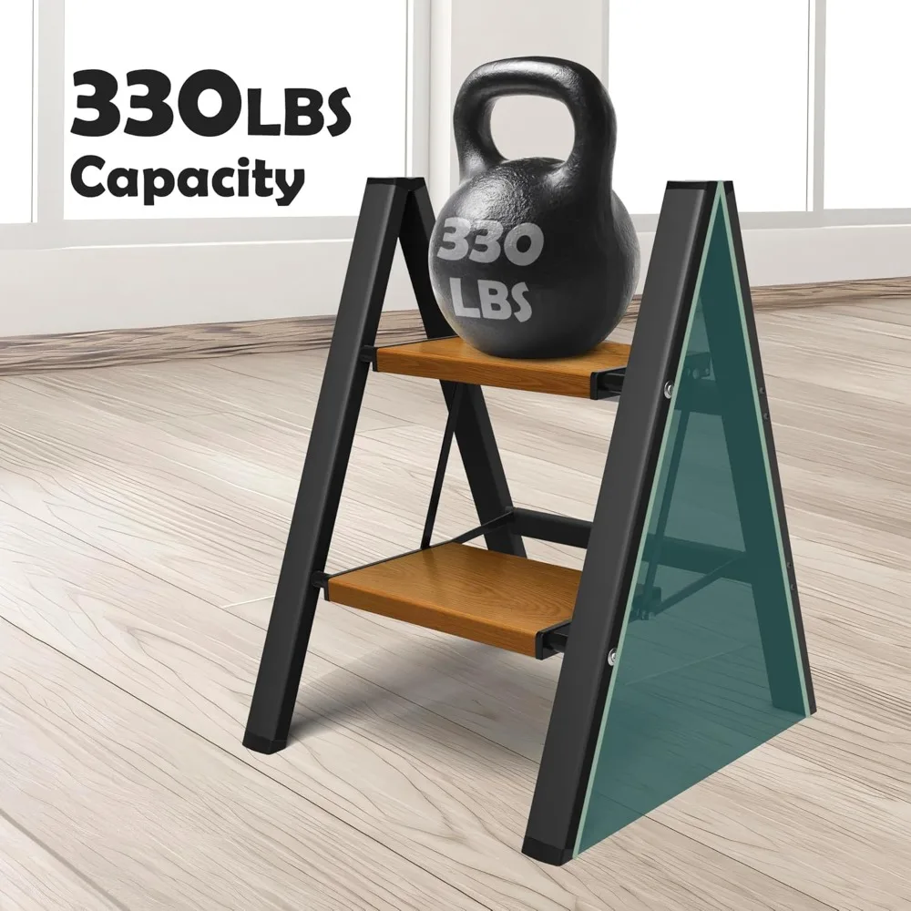 2-traps ladder, aluminium lichtgewicht opvouwbare 2-traps kruk met antislip breed pedaal, 330 lbs capaciteit trapladder voor huis