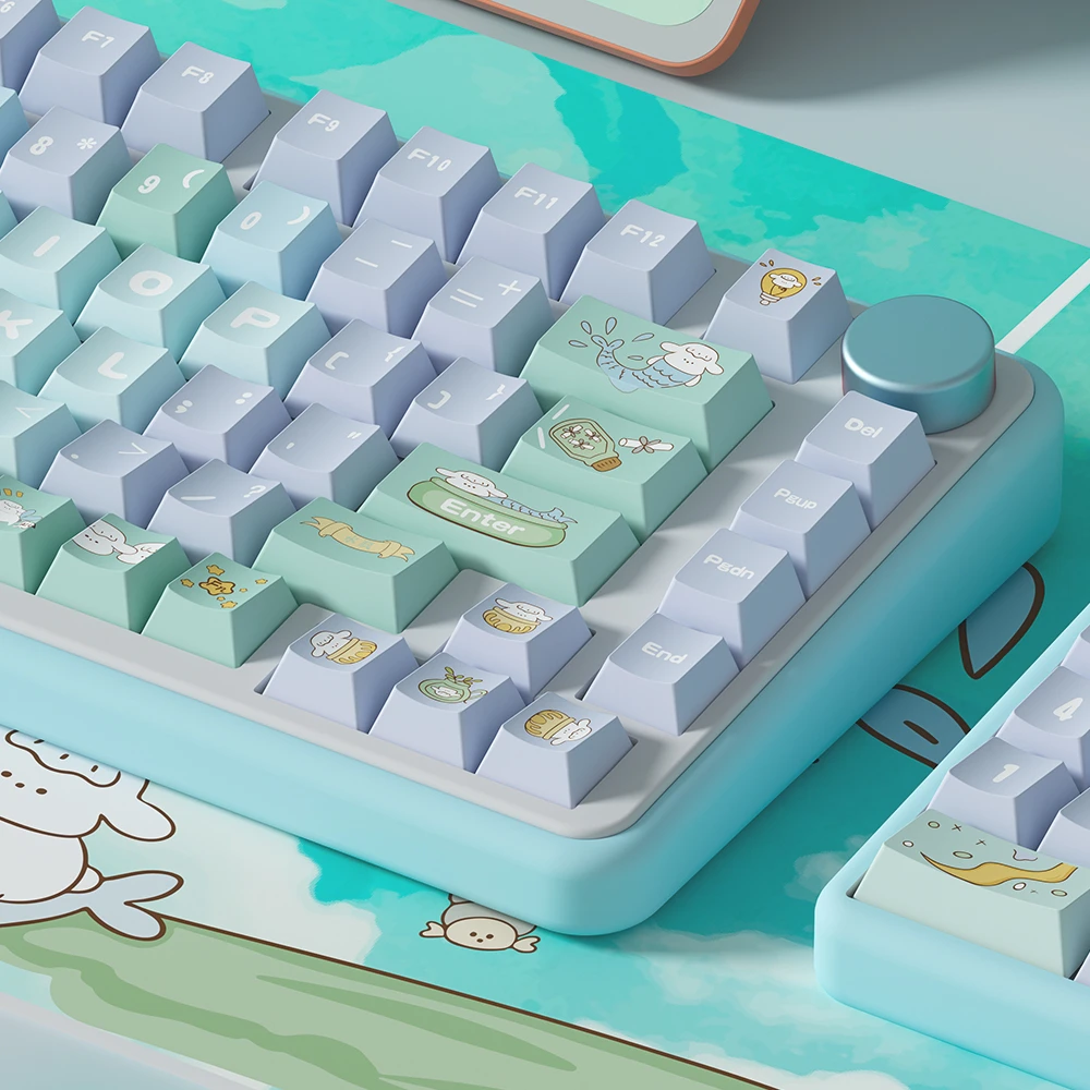 Imagem -03 - Aquário Keycap Teclado Mecânico Verde Constelação Keycap Cute Cartoon Cherry Pbt Keycaps 68 75 84 87 98 104