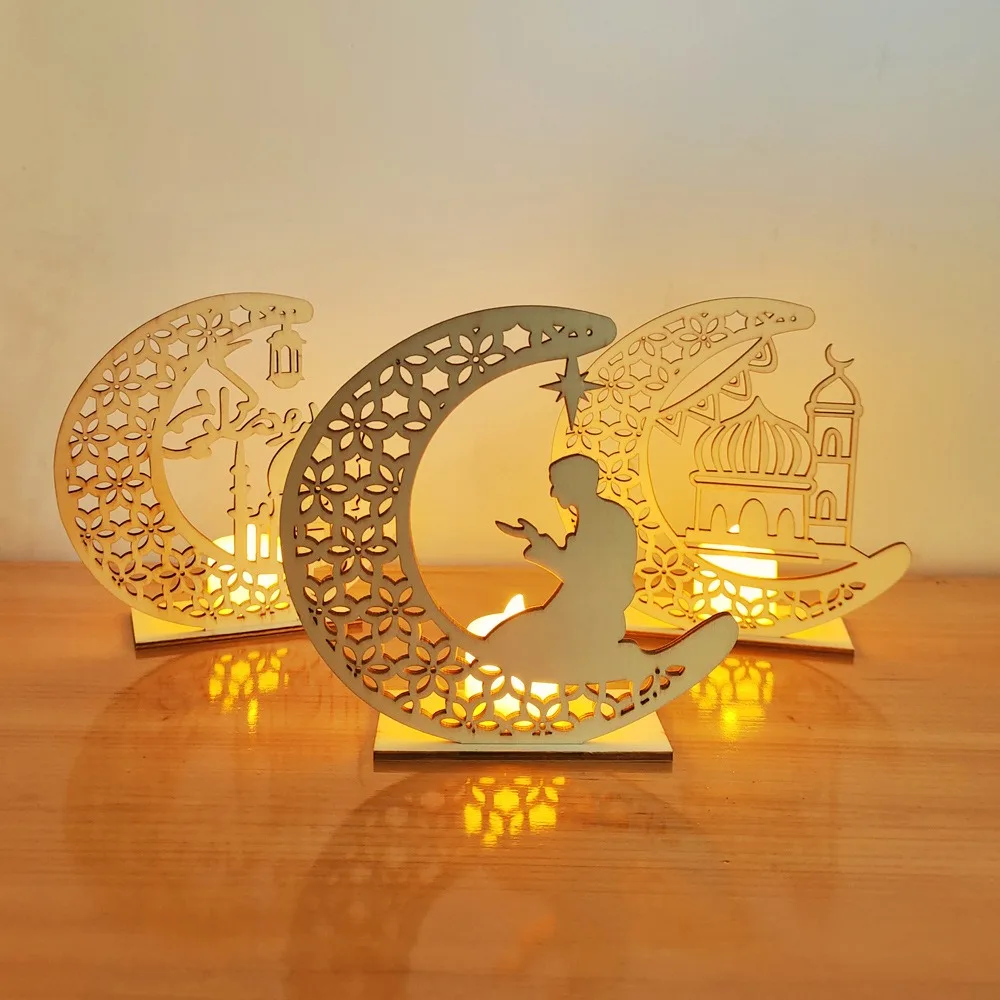 

Pendant Pray Islamic For Home Al Adha Mubarak Party Supplies Led Light Night Lamp Eid Wooden Ornament Ramadan Decoration