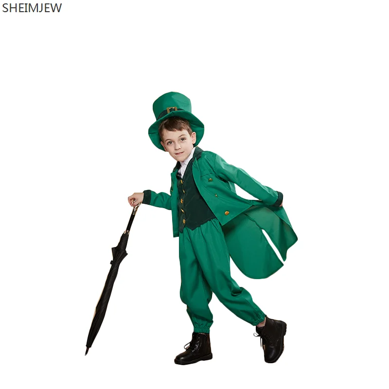 

2024 Green Ireland St.Patrick Day Outfit Adult Carnival Costume Leprechaun Cosplay Kids Family Fancy Dress Hat