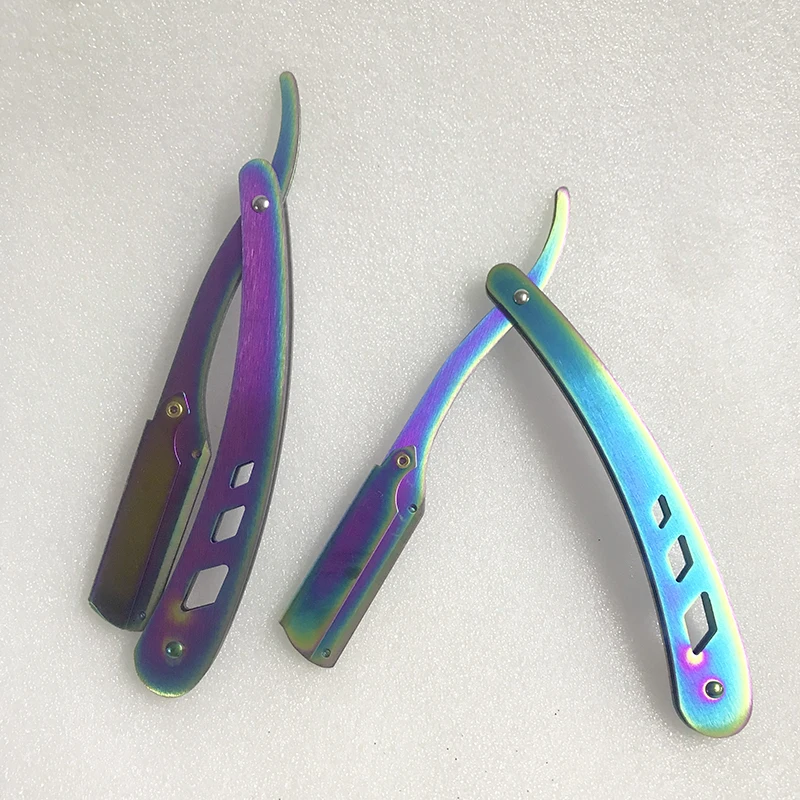 Мужские парикмахерские инструменты для бритья, разноцветная бритва, антикварный складной нож для бритья, унисекс, удаление волос (без лезвия)