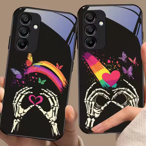 Cartoon Rainbow Love For Samsung Galaxy A15 5G 54 4G 51 50 24 35 90 71 12 51 53 52S 80 22 34 Black Tempered Glass Phone Case