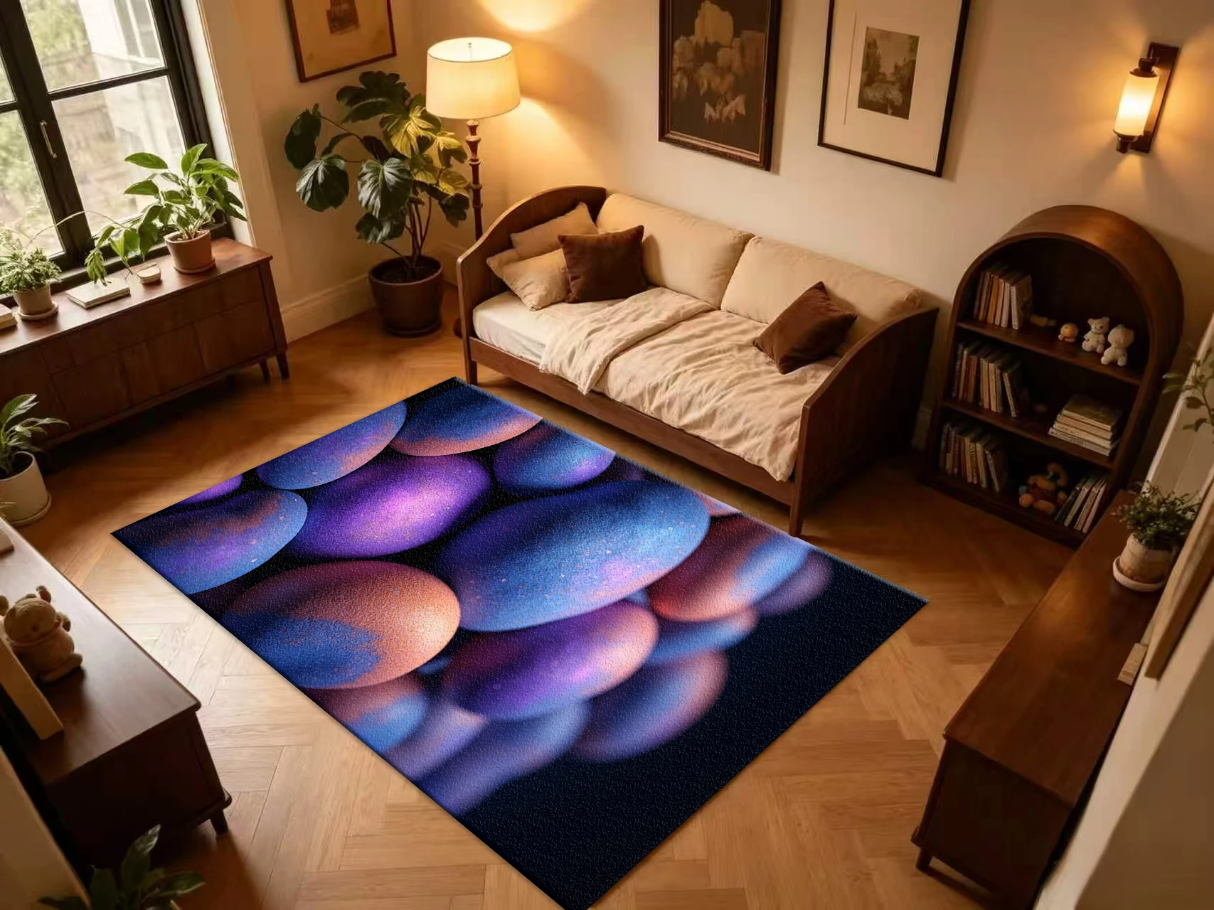 Purple Blue Gradient Pebble Stone Carpet Flooring, Modern Abstract Texture Non-Slip Area Rug for Living Room Entryway Home Decoration