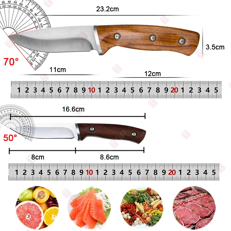 2 szt. Nóż do trybowania kuchenna ze stali nierdzewnej nóż z drewnianym uchwytem nóż introligatorski mięsna z owocami dla przybory kuchenne domowego
