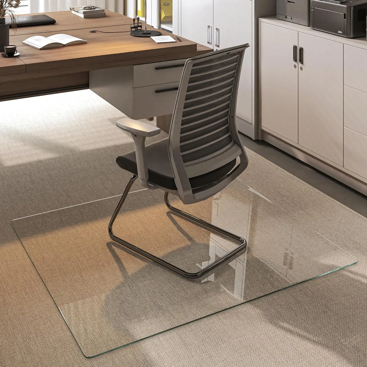 55"x48" Clear Tempered Glass Chair Mat with Polished Edge, Smooth Glide for Carpet or Hardwood Floors