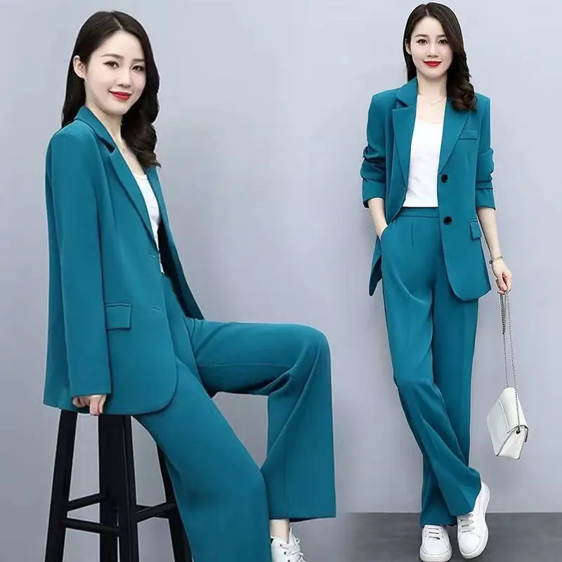 Spring Autumn Thin Women\'s Blazers Long Pants 2 Piece Set Korean Office Lady Casual Loose Suit Jacket Trousers Outfits Pantsuits