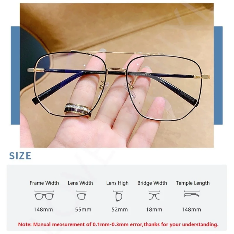 Oversize Double Bridge Square Anti-blue Light Glasses Frame Women Men Vintage Transparent Computer Oversize Pectacle Eyeglasses