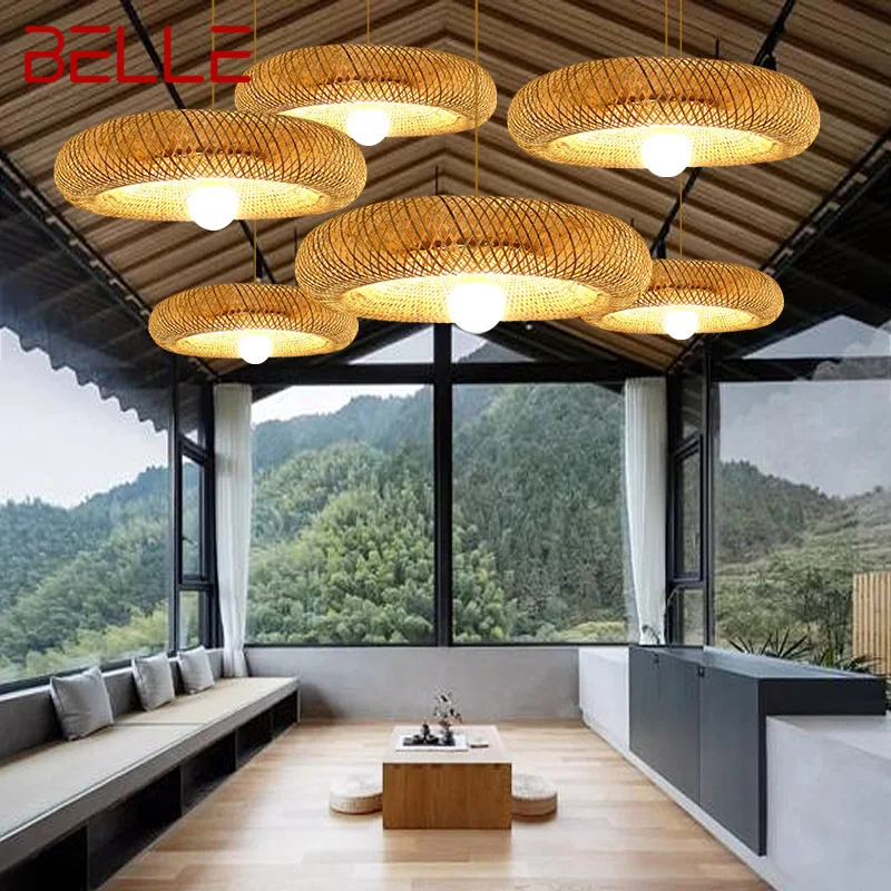 BELLE Contemporary Bamboo Weaving Pendant  Loft Industrial Style Internet Cafe Restaurant Hot Pot Shop  Chandelier