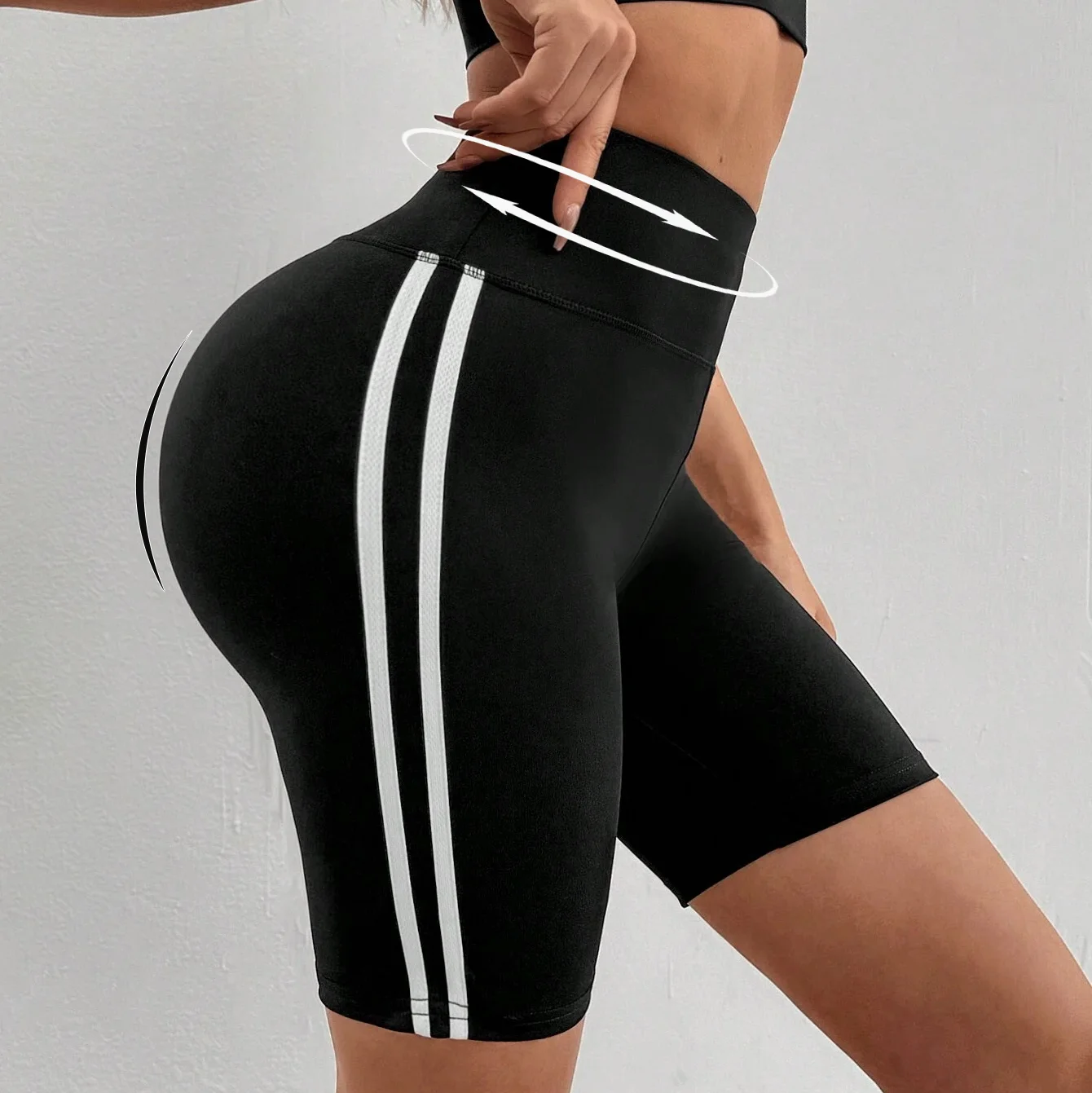 Women Summer High Stretch Plus Size Athletic Shorts Sporty Knit Mid Thigh Pants with Side Stripes Fashionable Comfortable Pants