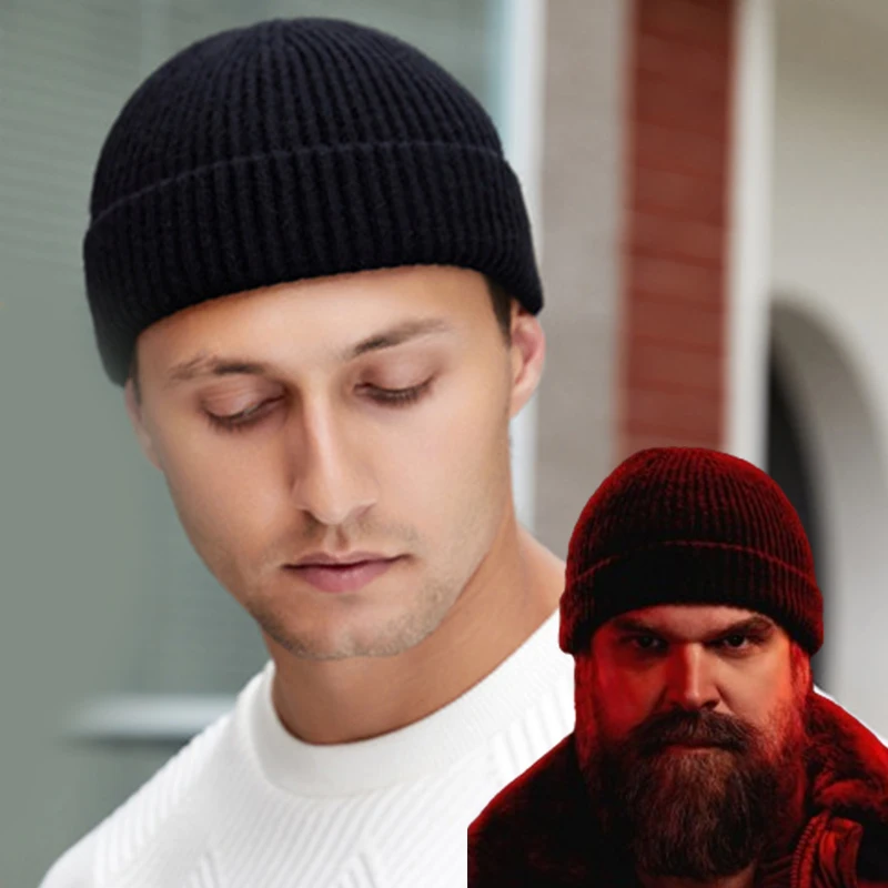 

Anime Character Jim Hopper Knitted Hat Trendy Simple Warm Skullies Beanies Solid Autumn Winter Cap Halloween Party Accessories