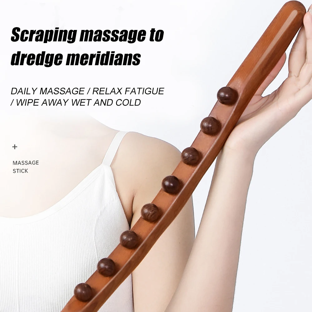 8/20 Beads Massager for Body Natural Carbonized Wood Scraping Massage Stick Back Massager SPA Therapy Tool Point Treatment Relax